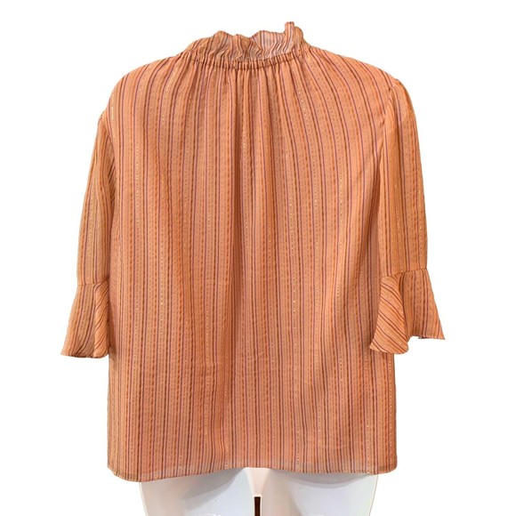 Rebecca Taylor XL Blouse Margarita Pink Metallic Stripe Lurex Silk Lined Top - Picture 6 of 10